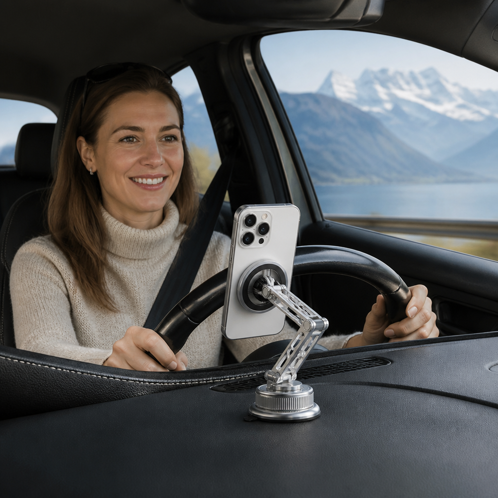 Ultrastarke magnetische Autohalterung fürs Handy aus Vollmetall mit Saugnapf
