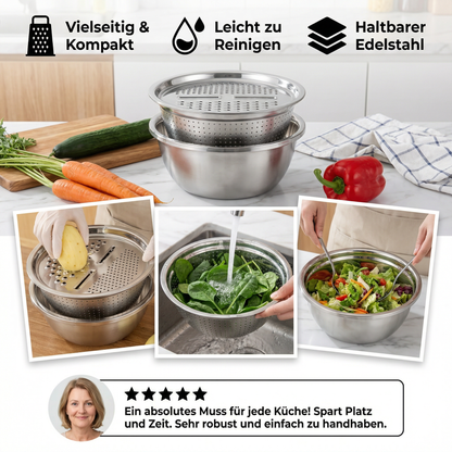 Gemüseschneider mit Reibe – Praktisches Multifunktionales Sieb- und Rührschüssel-Set