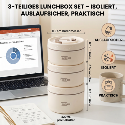 3-teiliges Lunchbox Set – Isoliert, Auslaufsicher und praktisch für unterwegs