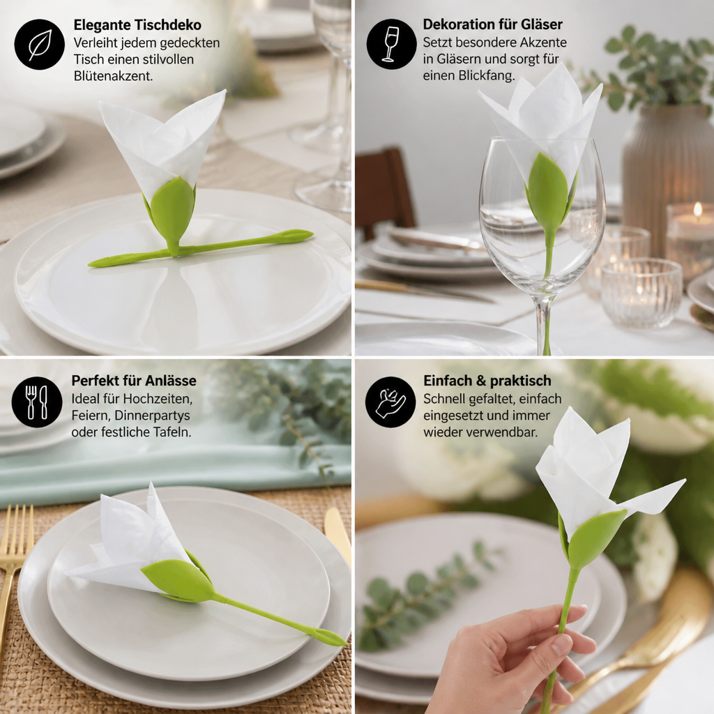 Blumen-Serviettenfalter Set – Luxuriöse Tischdeko im Blumendesign 6er Set