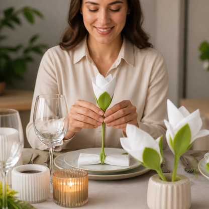 Blumen-Serviettenfalter Set – Luxuriöse Tischdeko im Blumendesign 6er Set
