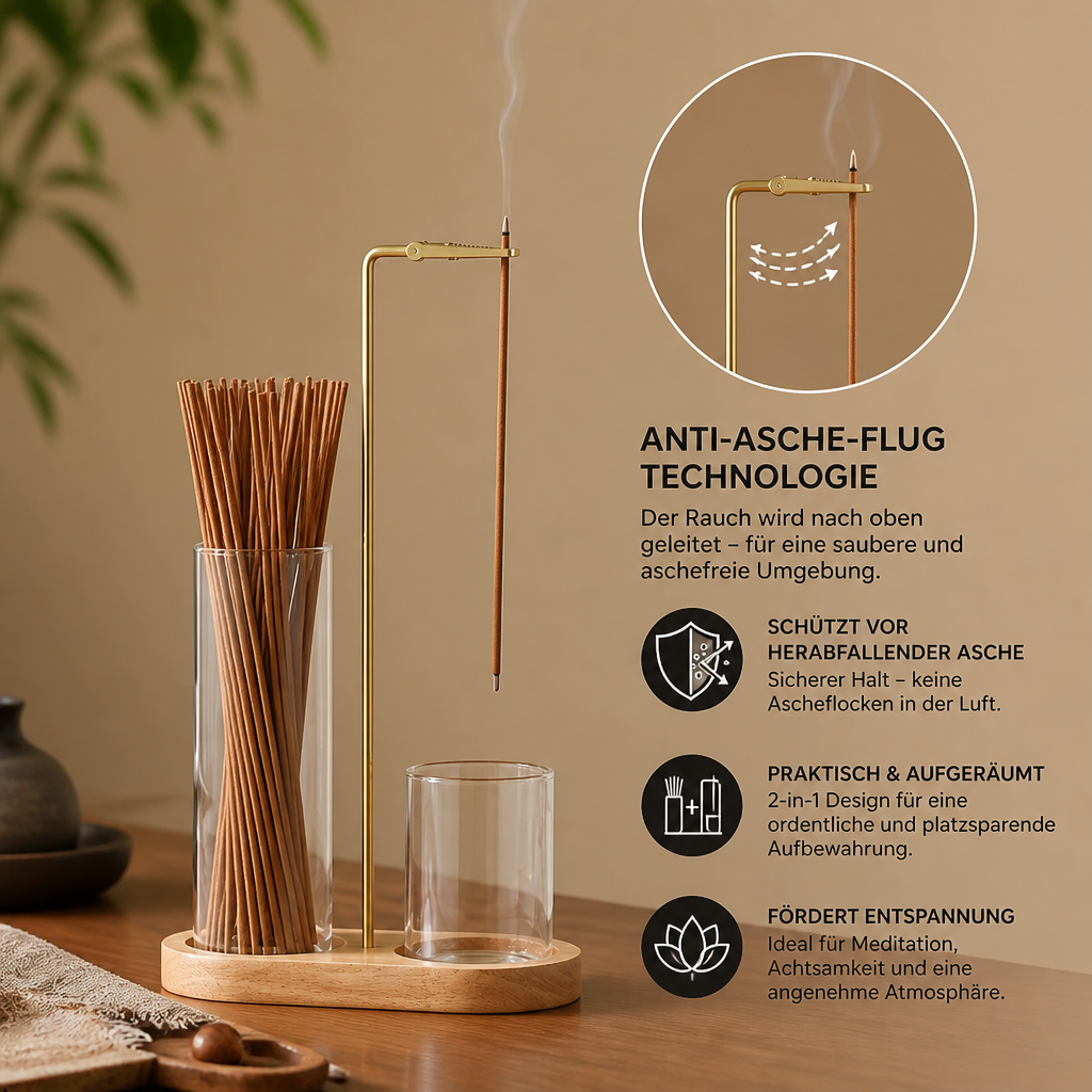 2-in-1 Räucherstäbchenhalter mit Anti-Asche-Flug-Technologie