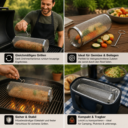 Praktischer Grillkorb aus Edelstahl – rotierender BBQ-Grillkorb für Outdoor-Grillen