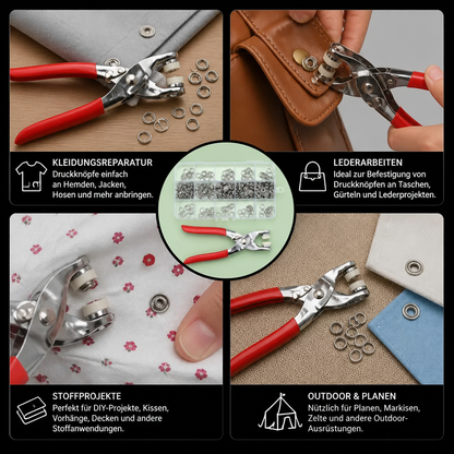 Edelstahl-Druckknopfzangen-Set – Metallknopf-Reparaturset für Kleidung, Leder und Bastelarbeiten