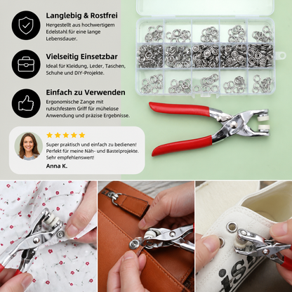 Edelstahl-Druckknopfzangen-Set – Metallknopf-Reparaturset für Kleidung, Leder und Bastelarbeiten