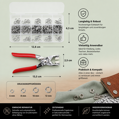 Edelstahl-Druckknopfzangen-Set – Metallknopf-Reparaturset für Kleidung, Leder und Bastelarbeiten