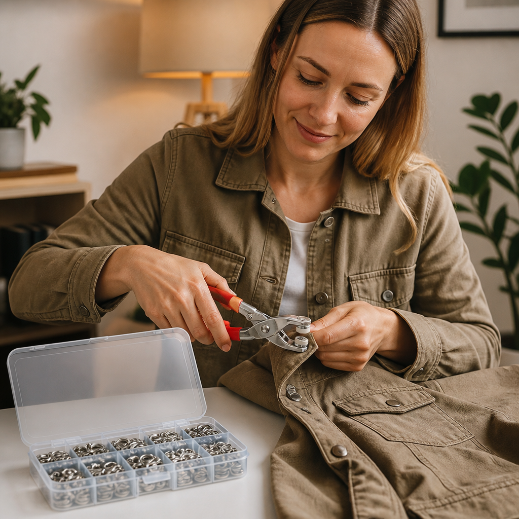 Edelstahl-Druckknopfzangen-Set – Metallknopf-Reparaturset für Kleidung, Leder und Bastelarbeiten