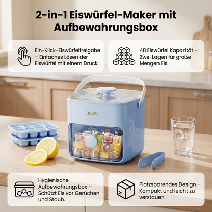2-in-1 Eiswürfel-Maker mit Aufbewahrungsbox – 48 Eiswürfel, Doppel-Design
