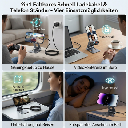 2in1 Faltbares Schnell Ladekabel und Telefon Ständer