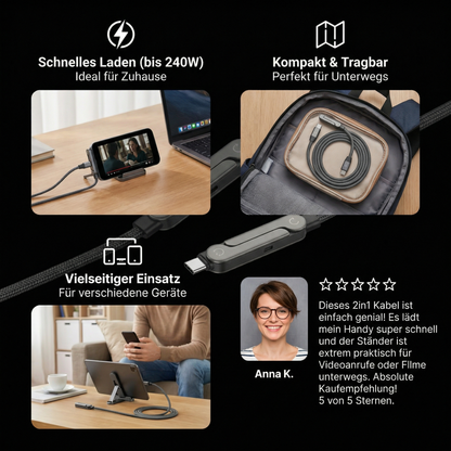 2in1 Faltbares Schnell Ladekabel und Telefon Ständer