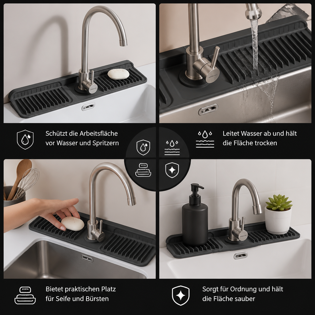 Wasserhahn-Spritzschutz aus Silikon – Abtropfmatte für Spüle & Waschbecken