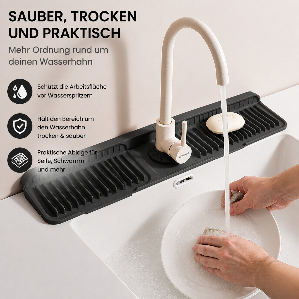 Wasserhahn-Spritzschutz aus Silikon – Abtropfmatte für Spüle & Waschbecken