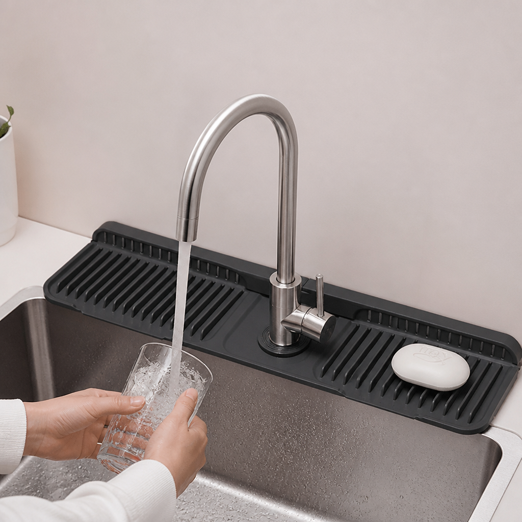 Wasserhahn-Spritzschutz aus Silikon – Abtropfmatte für Spüle & Waschbecken