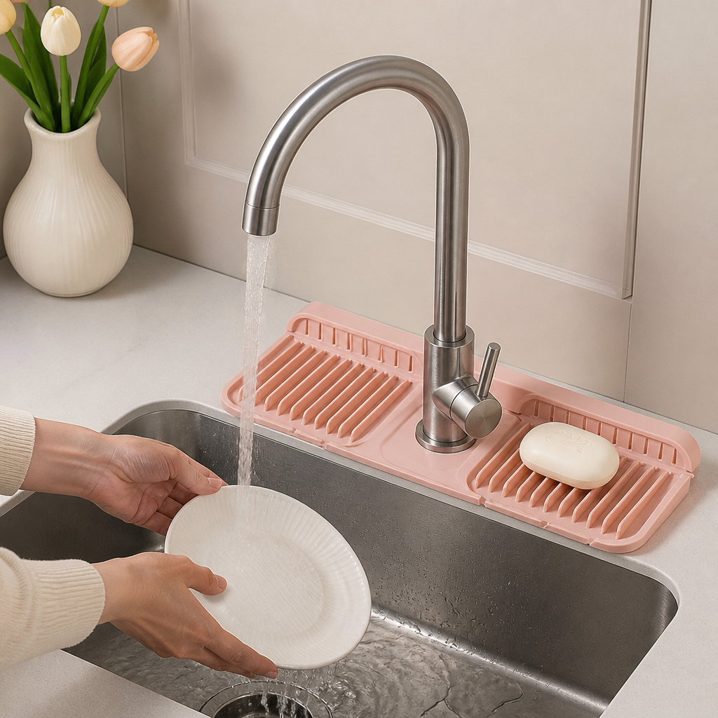 Wasserhahn-Spritzschutz aus Silikon – Abtropfmatte für Spüle & Waschbecken