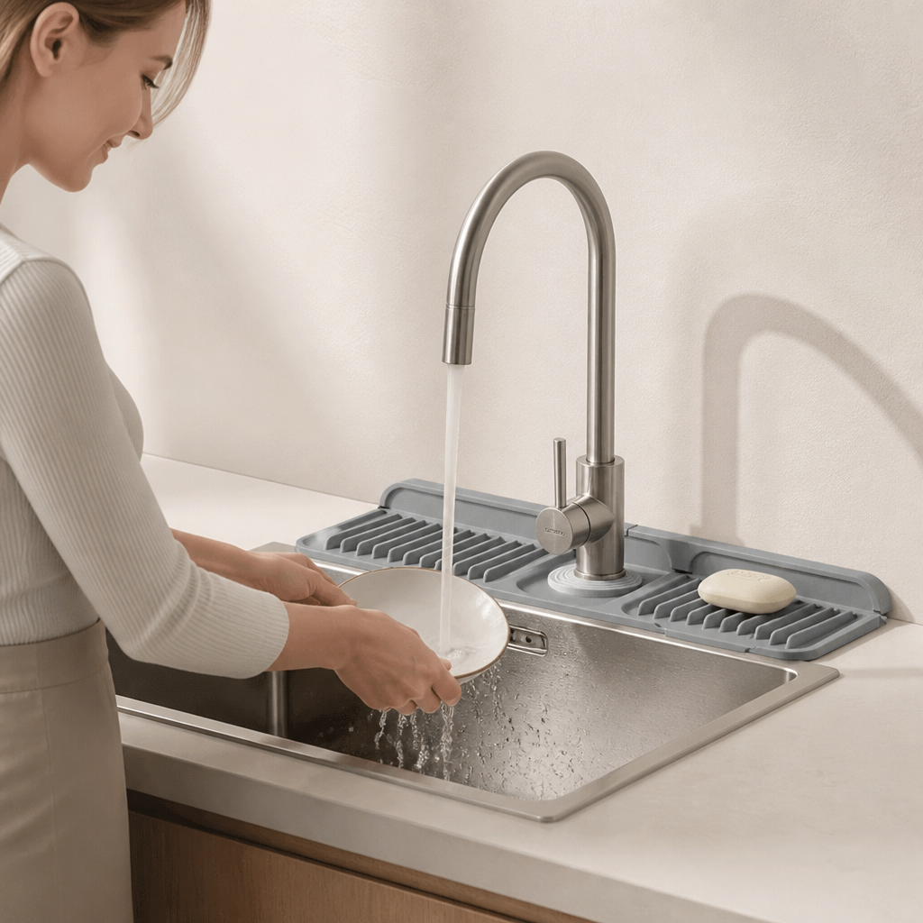 Wasserhahn-Spritzschutz aus Silikon – Abtropfmatte für Spüle & Waschbecken