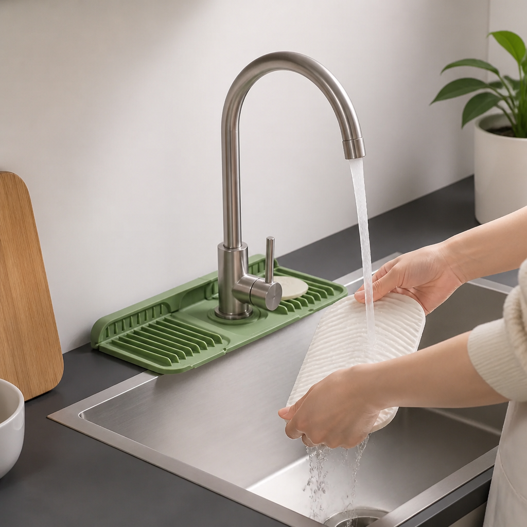 Wasserhahn-Spritzschutz aus Silikon – Abtropfmatte für Spüle & Waschbecken