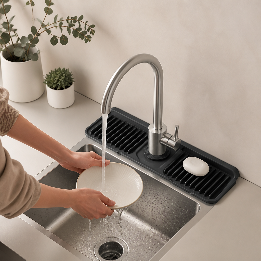 Wasserhahn-Spritzschutz aus Silikon – Abtropfmatte für Spüle & Waschbecken