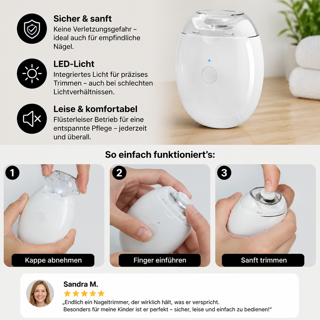 Profi Elektro-Nageltrimmer mit LED-Licht – Sanfter Nagelschneider für die ganze Familie