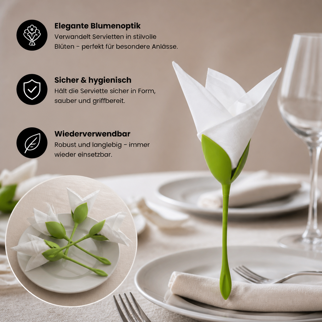 Blumen-Serviettenfalter Set – Luxuriöse Tischdeko im Blumendesign 6er Set