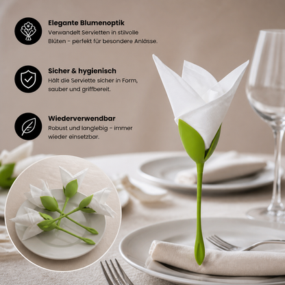 Blumen-Serviettenfalter Set – Luxuriöse Tischdeko im Blumendesign 6er Set
