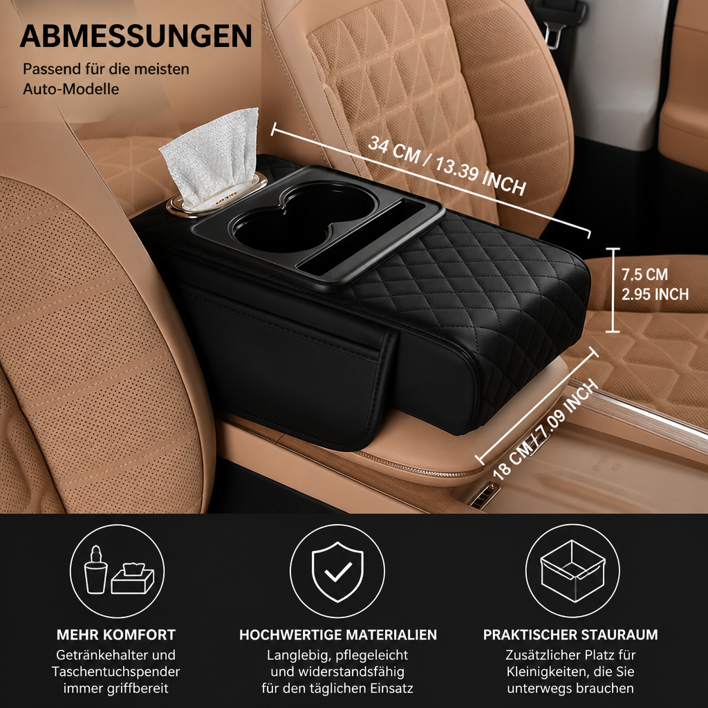 Multifunktionale Auto Armlehne mit Getränkehalter & Aufbewahrung
