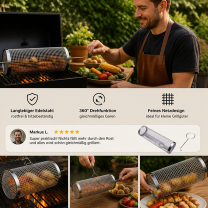 Praktischer Grillkorb aus Edelstahl – rotierender BBQ-Grillkorb für Outdoor-Grillen