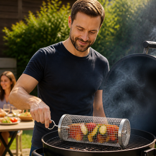 Praktischer Grillkorb aus Edelstahl – rotierender BBQ-Grillkorb für Outdoor-Grillen