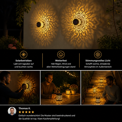 Farbenfrohe Solar-Mandala-Gartenleuchte – Wasserdichte LED-Wandprojektionslaterne für den Außenbereich