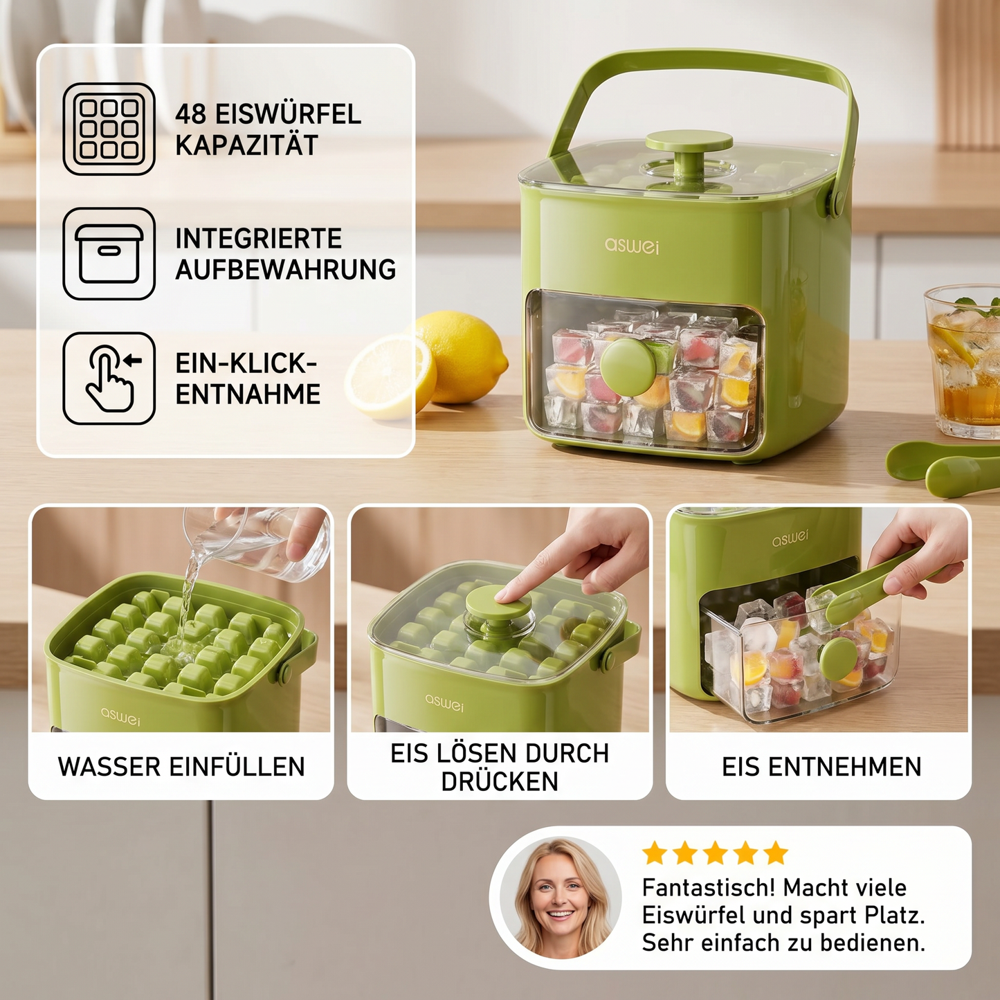 2-in-1 Eiswürfel-Maker mit Aufbewahrungsbox – 48 Eiswürfel, Doppel-Design