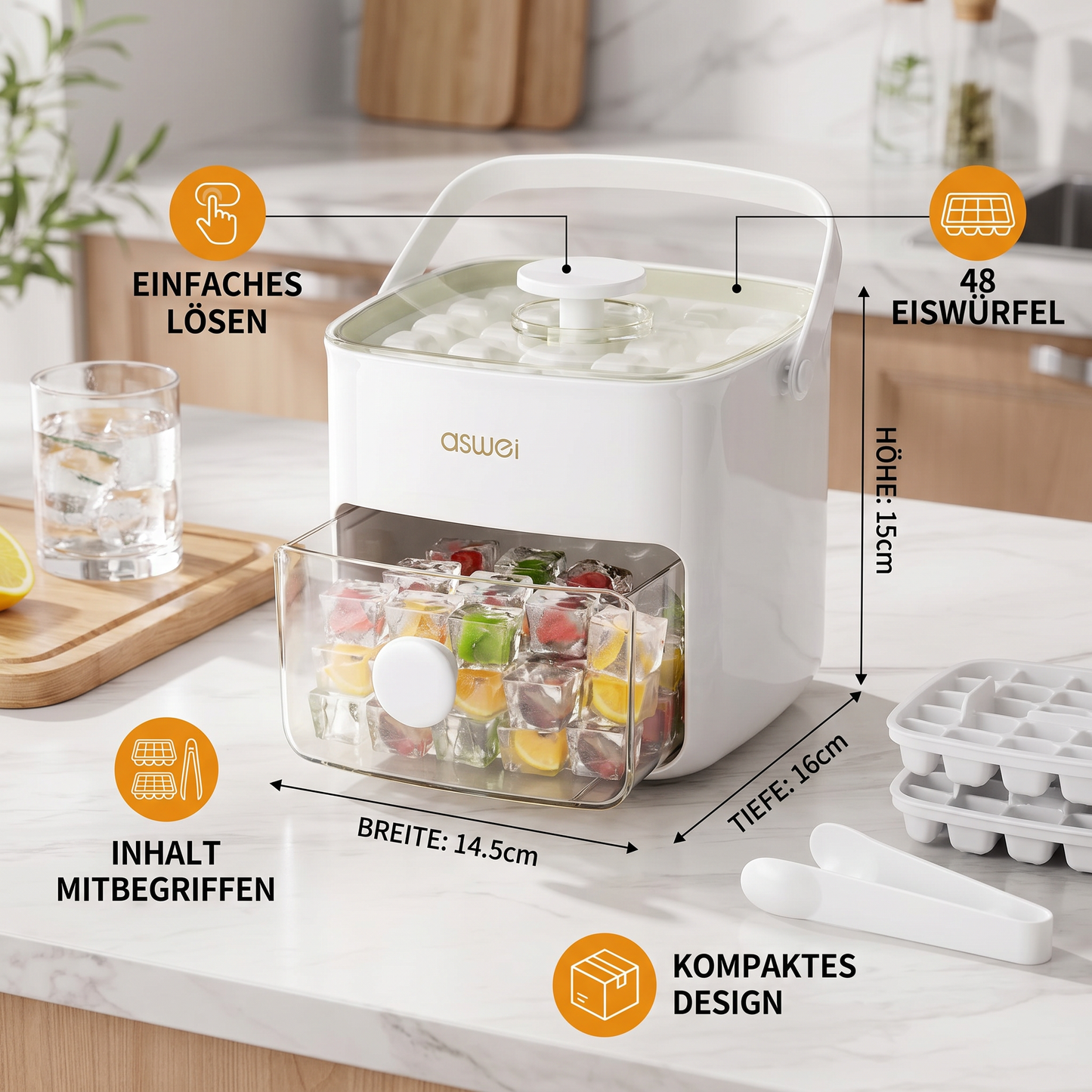 2-in-1 Eiswürfel-Maker mit Aufbewahrungsbox – 48 Eiswürfel, Doppel-Design