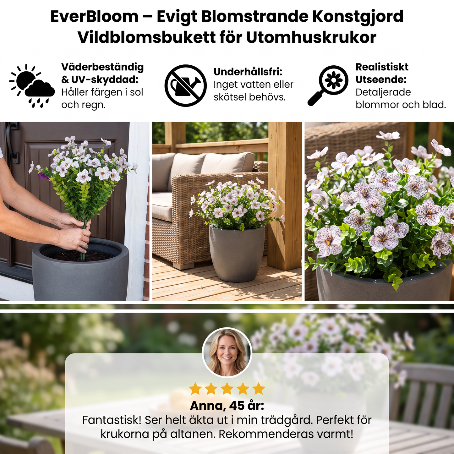 EverBloom – Unverblühender Kunstblumenstrauß aus Wildblumen für Pflanzkübel im Außenbereich