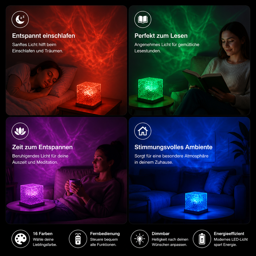 Aurora- & Meereswellen-LED-Projektor mit 16 Farben & Fernbedienung