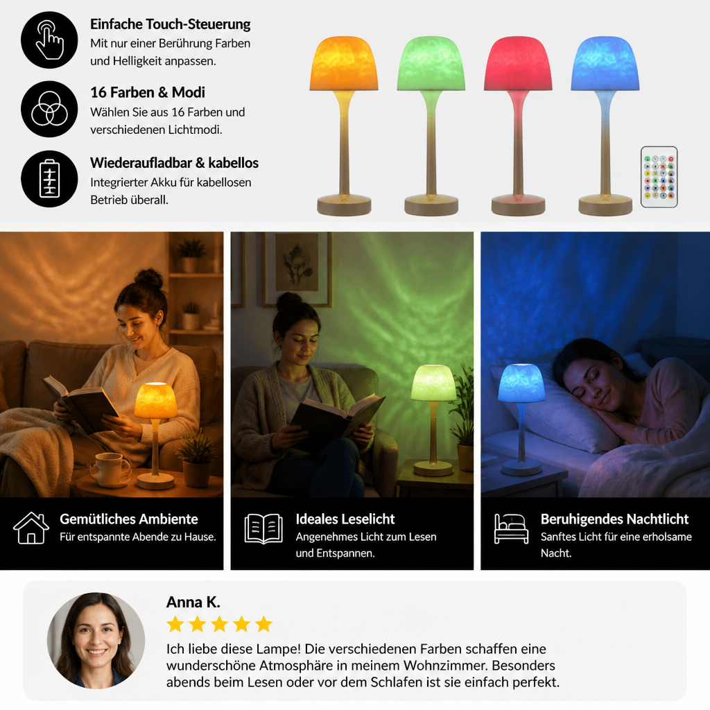 Aurora- & Meereswellen-LED-Projektionslampe mit Touch-Steuerung