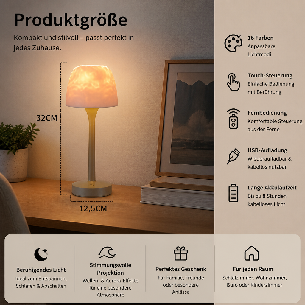Aurora- & Meereswellen-LED-Projektionslampe mit Touch-Steuerung