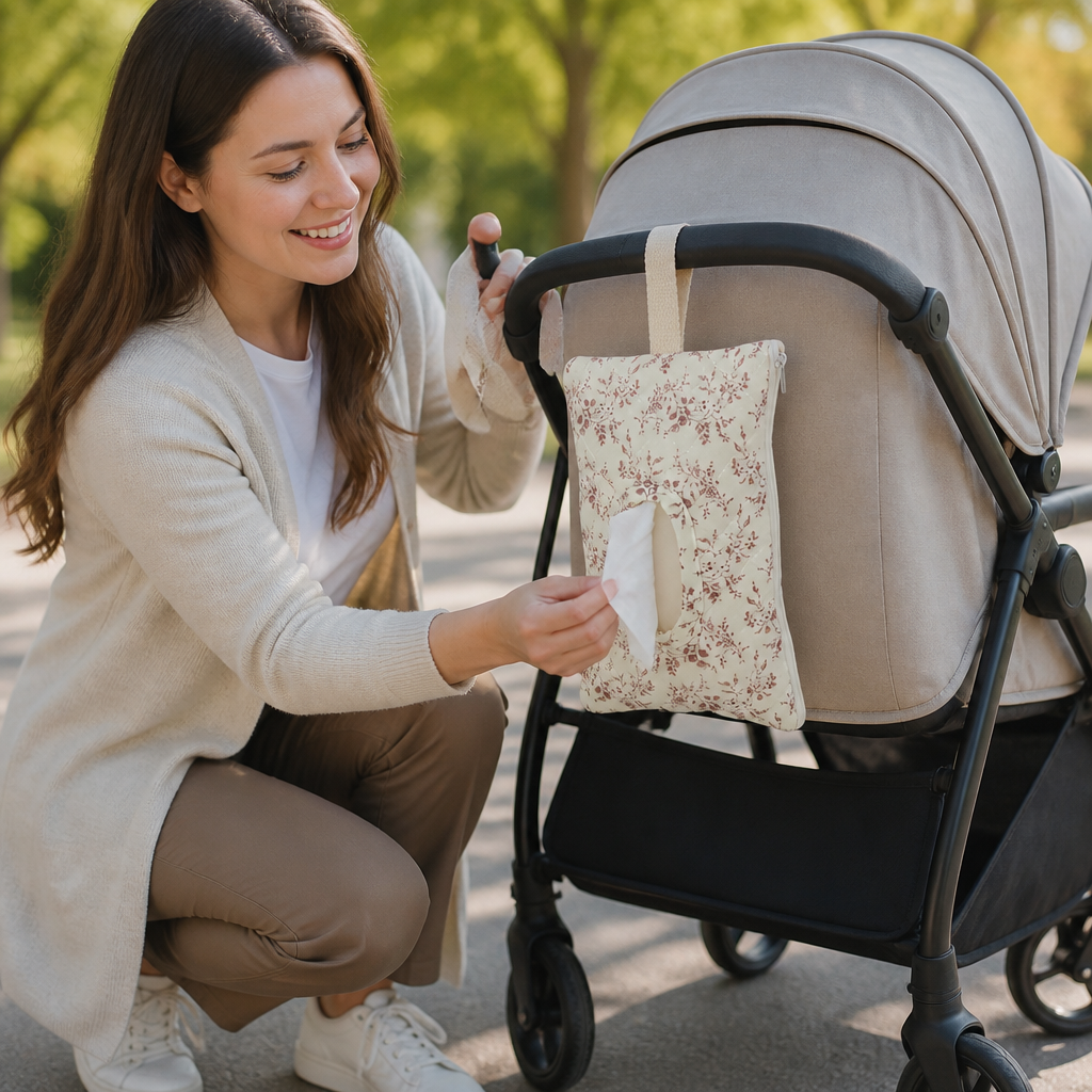 Hängender Taschentuchhalter für Kinderwagen, Babybett & Auto