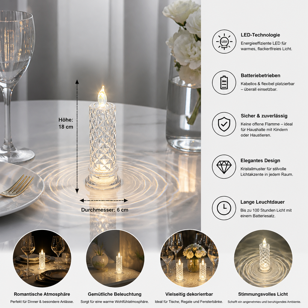 Flammenlose LED-Kerzenlampe – Gemütliches & dekoratives Tischlicht