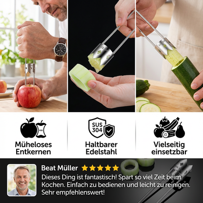 Edelstahl Obstentkerner – Multifunktionales Werkzeug zum einfachen Entfernen von Kernen bei Obst & Gemüse