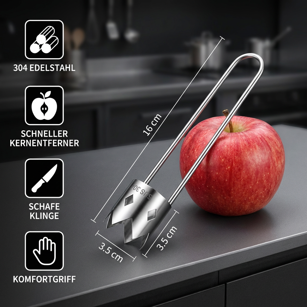 Edelstahl Obstentkerner – Multifunktionales Werkzeug zum einfachen Entfernen von Kernen bei Obst & Gemüse