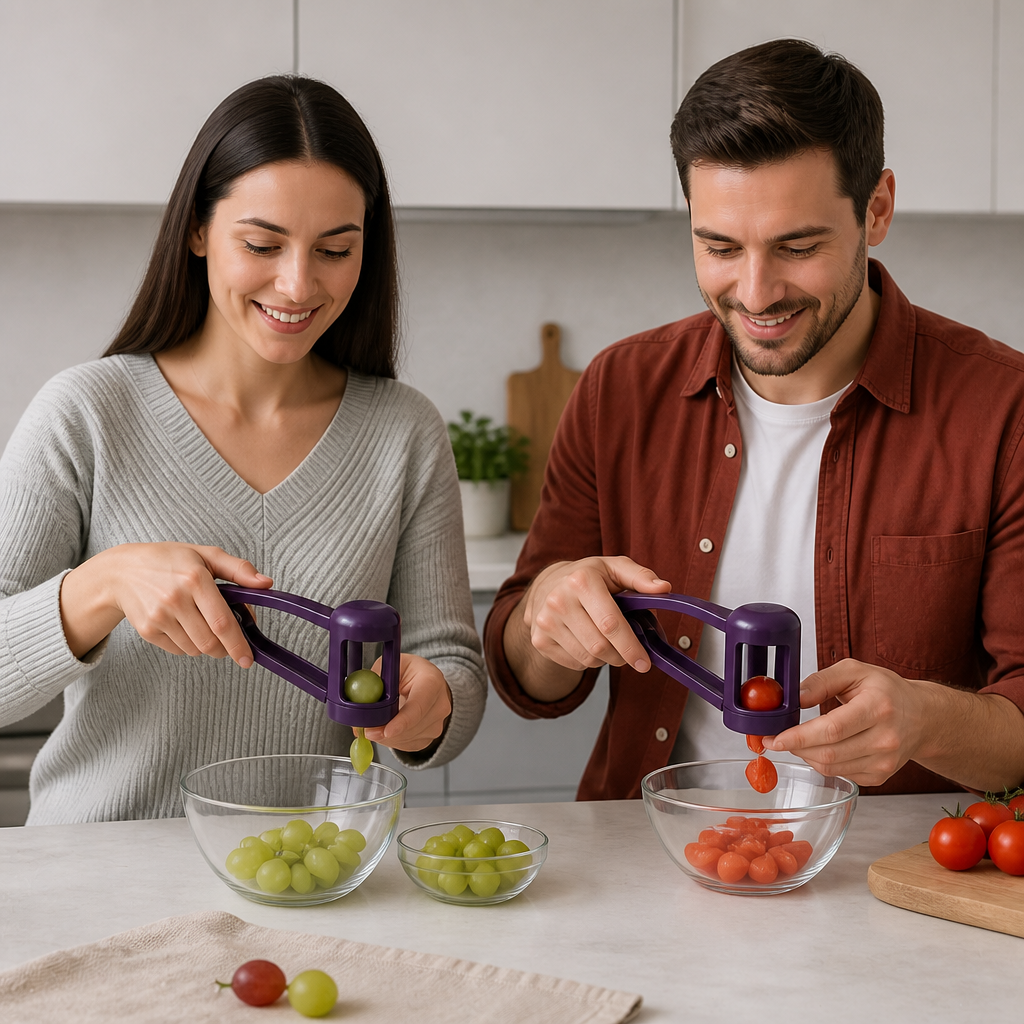 Edelstahl-Trauben- & Cherrytomaten-Schneider – Sicherer Einhand-Viertelschneider für Kleinkinder & Kinder