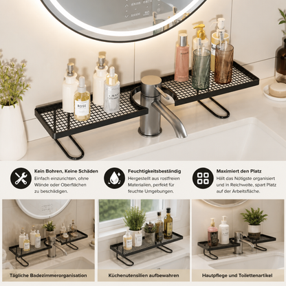 Bohrfreies feuchtigkeitsbeständiges Badezimmer-Organizer-Regal für die Arbeitsplatte