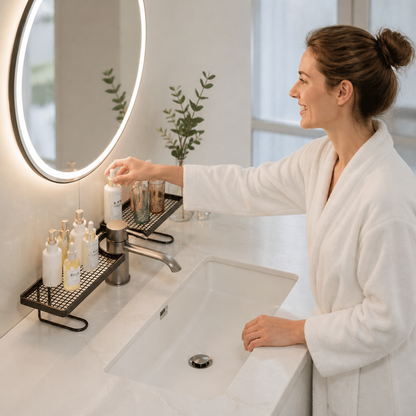 Bohrfreies feuchtigkeitsbeständiges Badezimmer-Organizer-Regal für die Arbeitsplatte