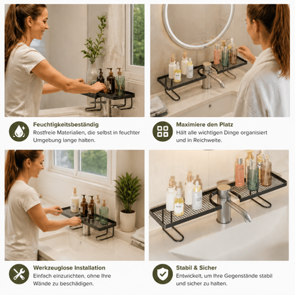 Bohrfreies feuchtigkeitsbeständiges Badezimmer-Organizer-Regal für die Arbeitsplatte