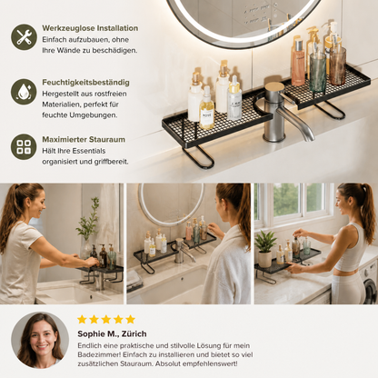 Bohrfreies feuchtigkeitsbeständiges Badezimmer-Organizer-Regal für die Arbeitsplatte