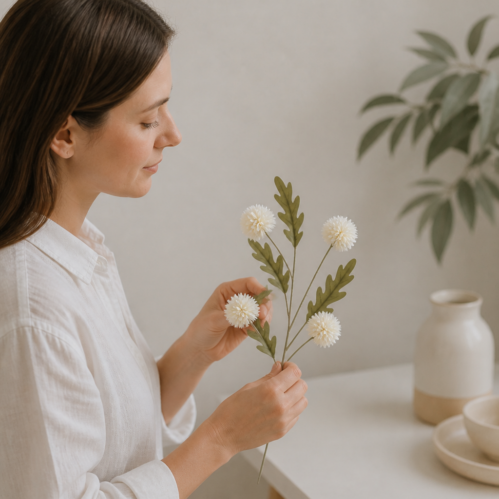 Künstliches Blumenarrangement mit Chrysanthemen & Eukalyptus