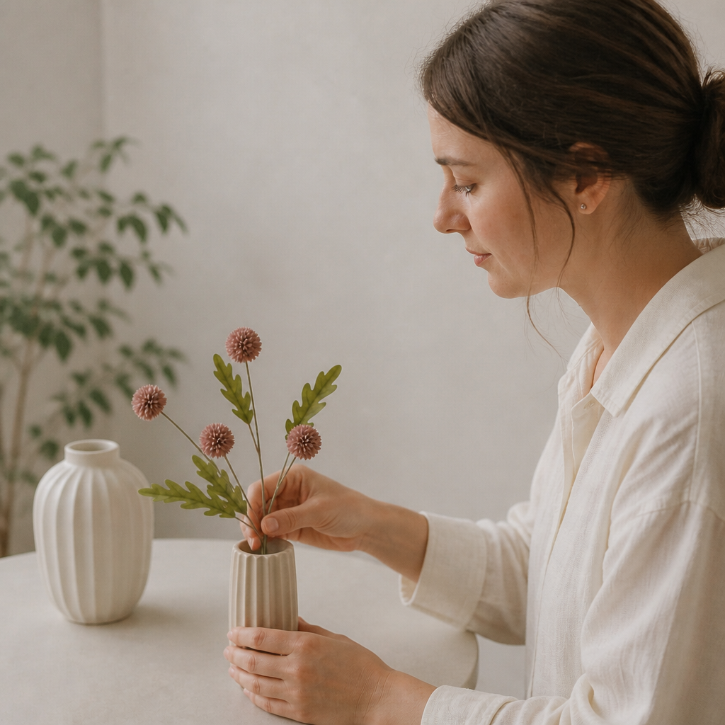 Künstliches Blumenarrangement mit Chrysanthemen & Eukalyptus