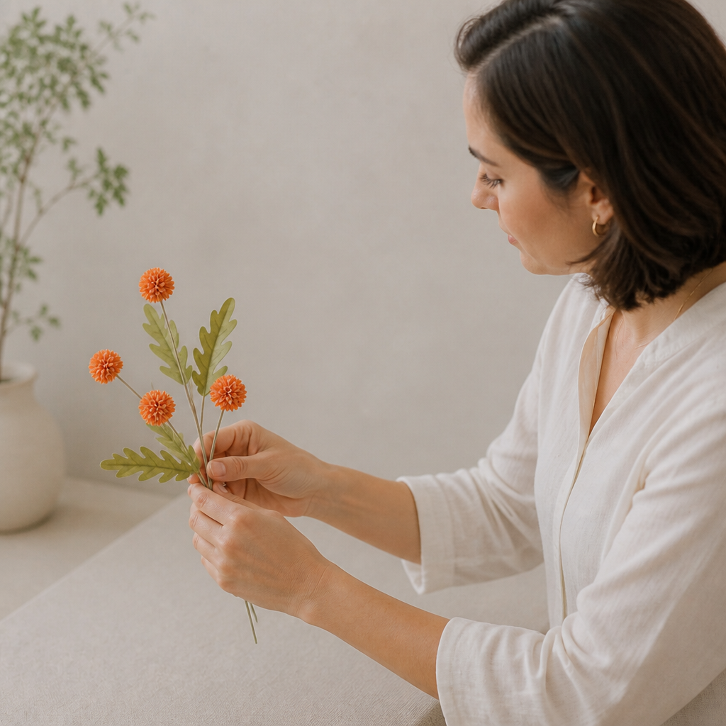 Künstliches Blumenarrangement mit Chrysanthemen & Eukalyptus