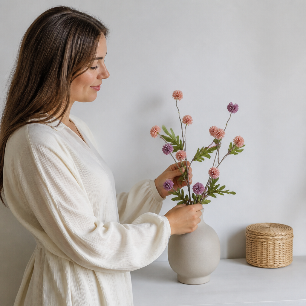 Künstliches Blumenarrangement mit Chrysanthemen & Eukalyptus