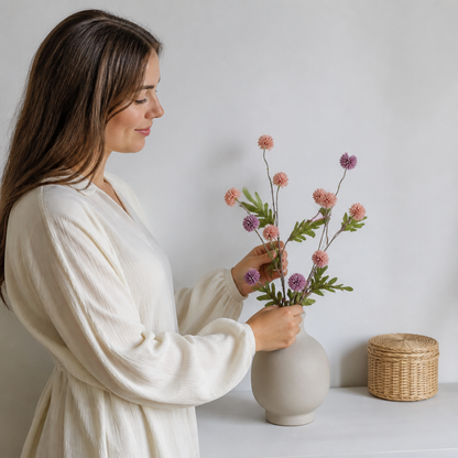 Künstliches Blumenarrangement mit Chrysanthemen & Eukalyptus