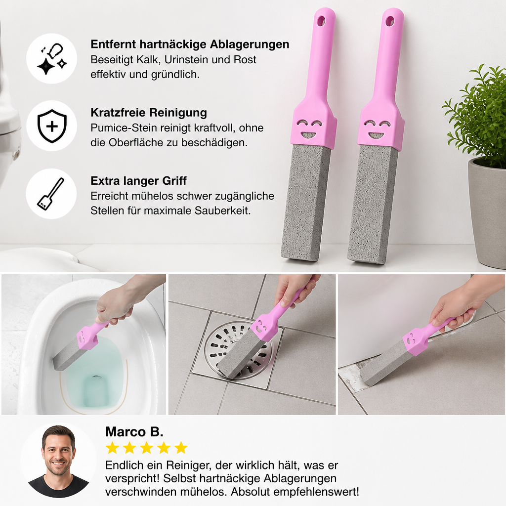 WC-Reinigungsstein aus Bimsstein mit extra langem Griff – Gegen Kalk & hartnäckige Flecken