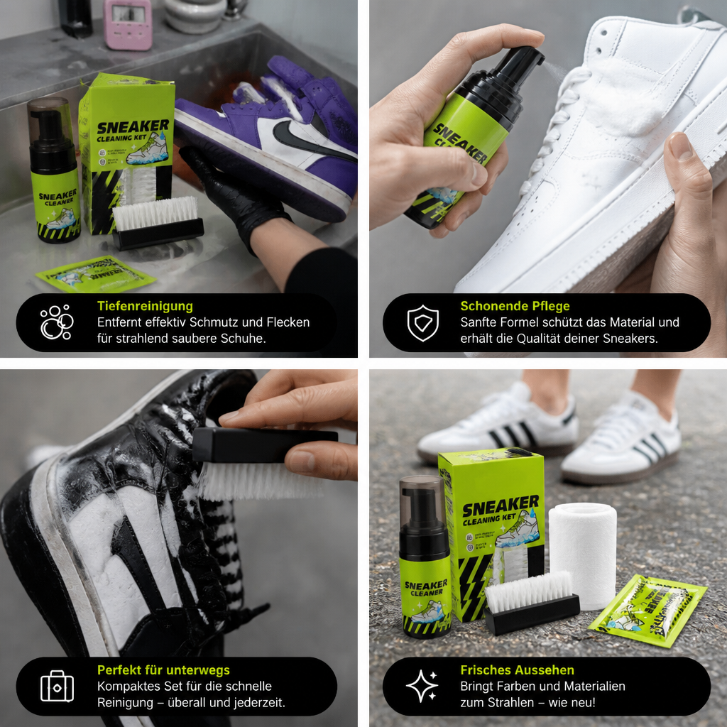All-in-One Schuhreinigungs- & Pflegeset mit Bürsten, Trockenreiniger & Fleckenentfernungstüchern
